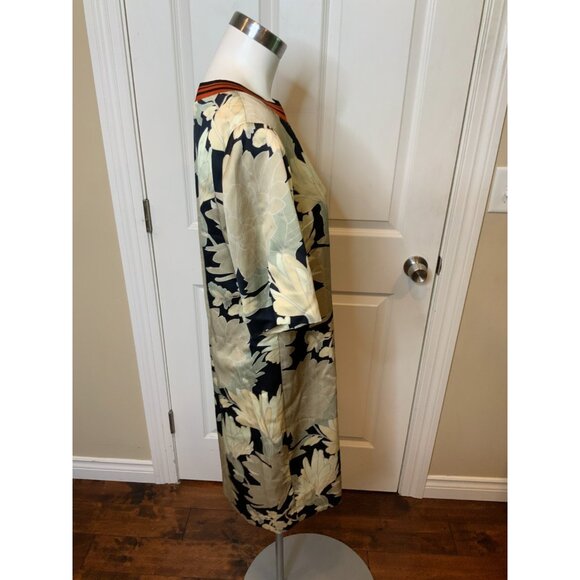 Dries Van Noten Black Tan Floral Short Sleeve Shift Dress, Size 8 | 40 - Picture 3 of 6
